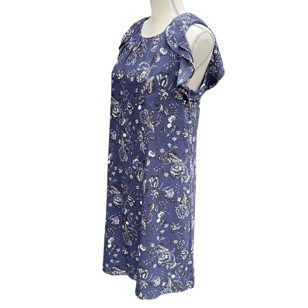 Ann Taylor Factory Blue Floral Cap Ruffle Shift Dress (10) - Picture 6 of 11